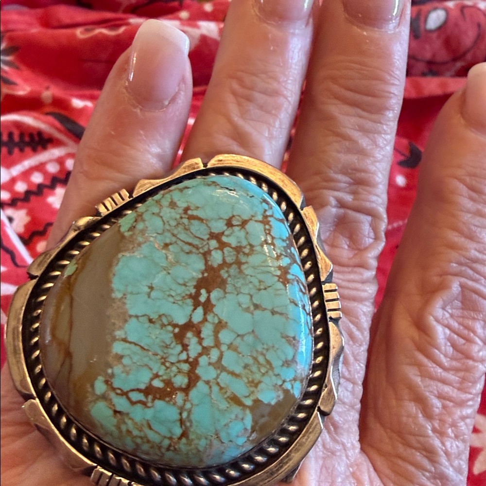 W5 Turquoise and Brown Stone Ring in Gold-Tone Setting - Picture 3 of 4